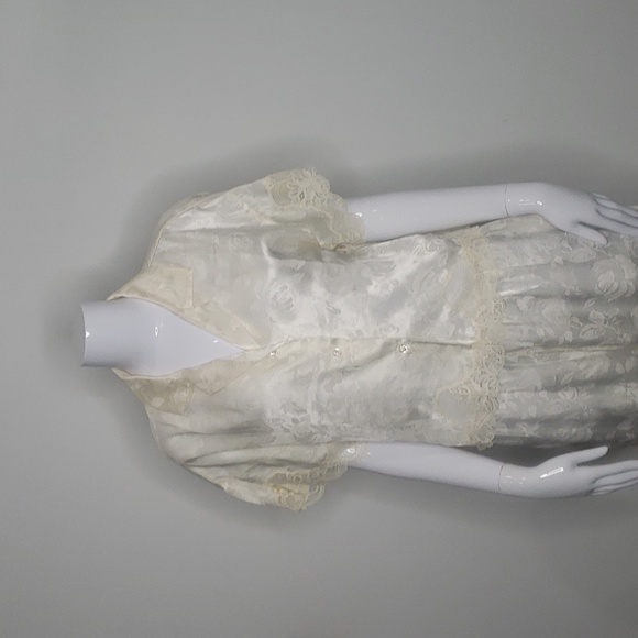 Christian Dior Vintage 1970s Silk White Pajama Floral Set Size Small - Picture 2 of 13